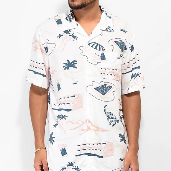 Vans Scenic White Short Sleeve Button Up Shirt - Picture 1 of 5